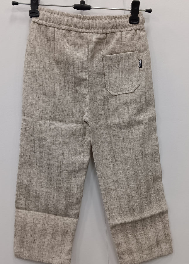 Kids Beige Cotton Pants with Elastic Waist | Comfortable Casual Trousers for Boys | He & She