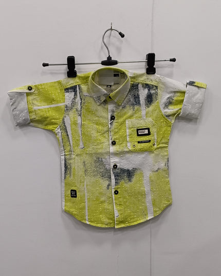 Boys Lime Green Printed Casual Shirt | Kids Cotton Half Sleeve Stylish Shirt