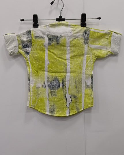 Boys Lime Green Printed Casual Shirt | Kids Cotton Half Sleeve Stylish Shirt