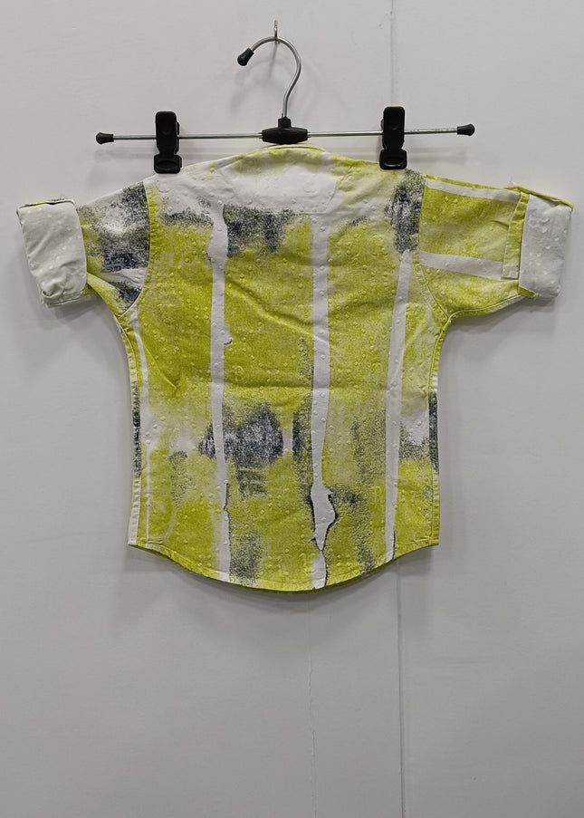 Boys Lime Green Printed Casual Shirt | Kids Cotton Half Sleeve Stylish Shirt