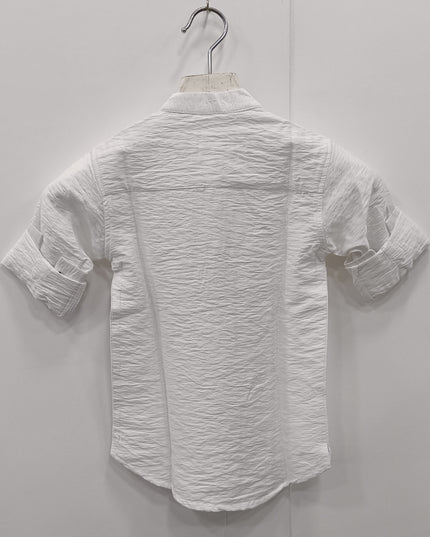 Boys  White Mandarin Collar T-Shirt | Kids Casual Cotton Half Sleeve Tee