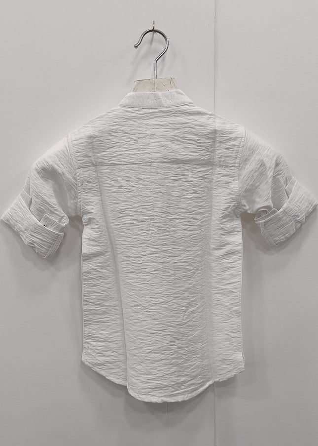 Boys  White Mandarin Collar T-Shirt | Kids Casual Cotton Half Sleeve Tee