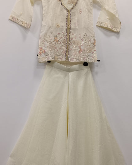 Girls Cream Ethnic Jacket Style Top with Palazzo Set | Festive Wear Kids Outfit | He & She
