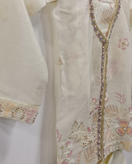 Girls Cream Ethnic Jacket Style Top with Palazzo Set | Festive Wear Kids Outfit | He & She