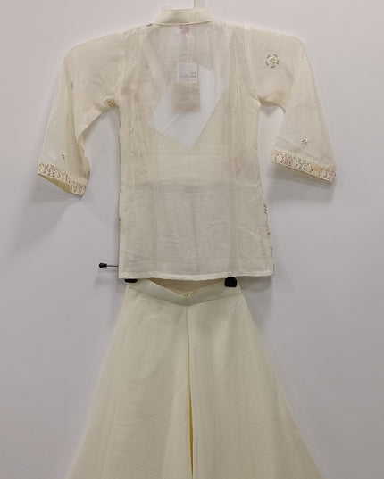 Girls Cream Ethnic Jacket Style Top with Palazzo Set | Festive Wear Kids Outfit | He & She