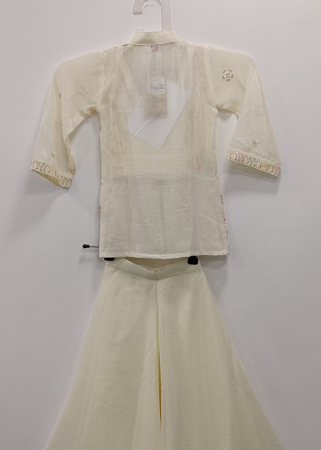 Girls Cream Ethnic Jacket Style Top with Palazzo Set | Festive Wear Kids Outfit | He & She