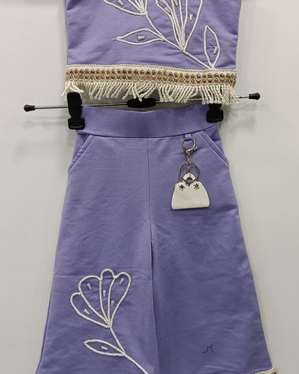 Girls Lavender Embroidered Co-ord Set with Crop Top & Palazzo Pants | Stylish Kids Outfit | He & She