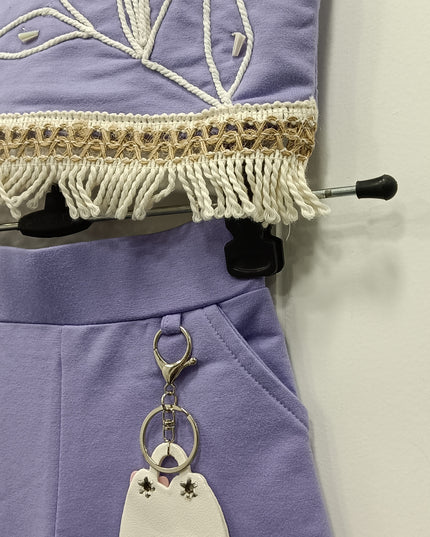 Girls Lavender Embroidered Co-ord Set with Crop Top & Palazzo Pants | Stylish Kids Outfit | He & She