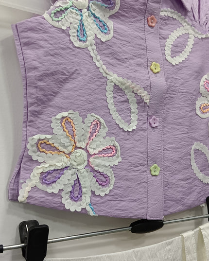 Girls Lavender Floral Top & White Skirt Set | Kids Stylish Party Wear Outfit
