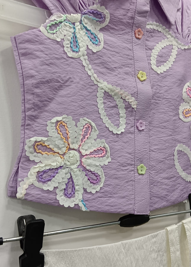 Girls Lavender Floral Top & White Skirt Set | Kids Stylish Party Wear Outfit