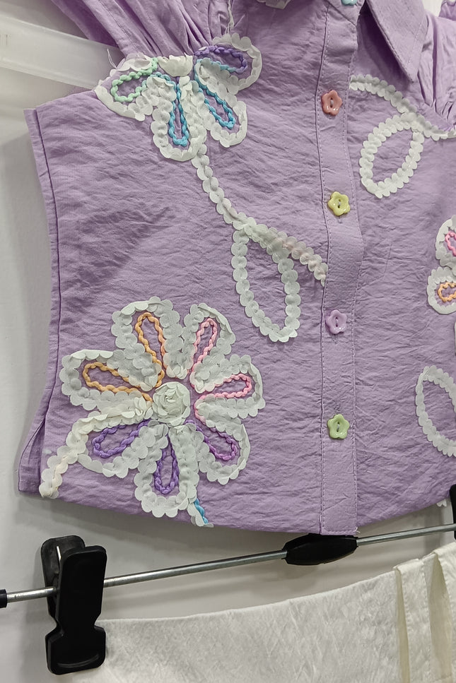 Girls Lavender Floral Top & White Skirt Set | Kids Stylish Party Wear Outfit