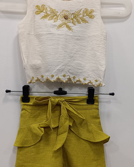 Girls White Embroidered Top & Mustard Shorts Set | Kids Summer Stylish Outfit