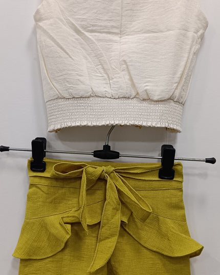 Girls White Embroidered Top & Mustard Shorts Set | Kids Summer Stylish Outfit