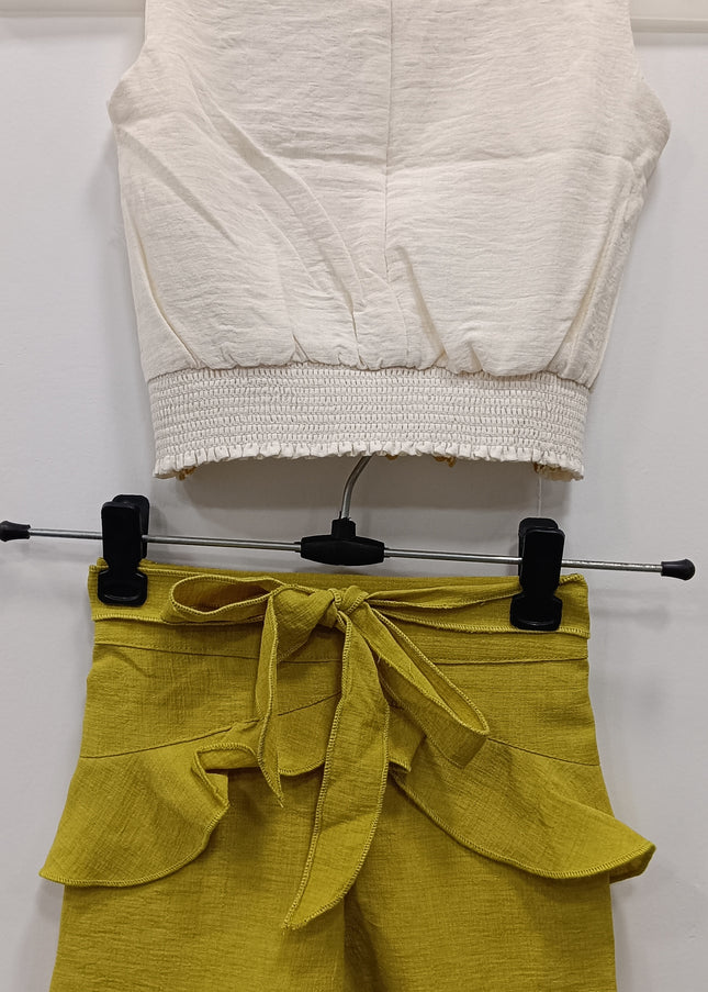 Girls White Embroidered Top & Mustard Shorts Set | Kids Summer Stylish Outfit
