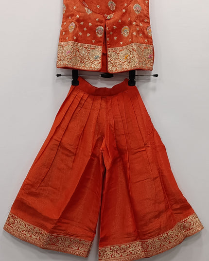 Girls Orange Ethnic Top with Palazzo Set | Festive Wear Kids Co-Ord Outfit | He & She