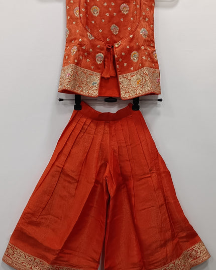 Girls Orange Ethnic Top with Palazzo Set | Festive Wear Kids Co-Ord Outfit | He & She