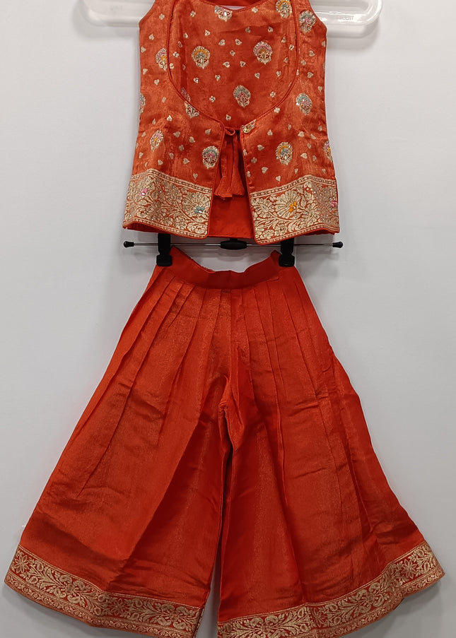 Girls Orange Ethnic Top with Palazzo Set | Festive Wear Kids Co-Ord Outfit | He & She
