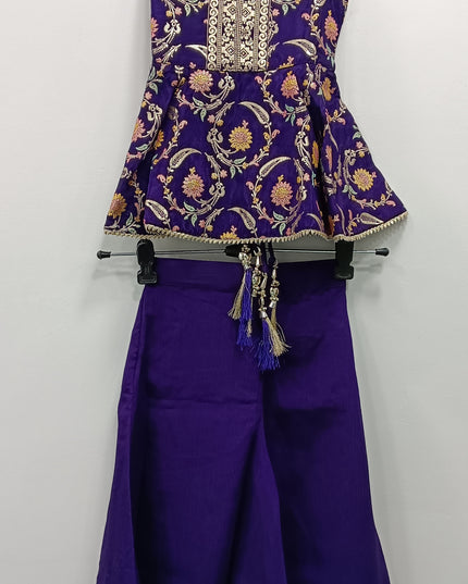 Girls Purple Ethnic Top with Palazzo Set | Festive Wear Kids Co-Ord Outfit | He & She