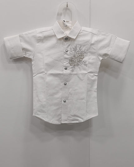 He & She Kids White Embroidered Cotton Shirt – Premium Party Wear Boys Shirt