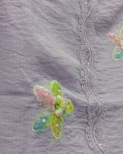 Girls Lavender Embroidered Crop Top | Floral Designer Party Wear Top | He & She