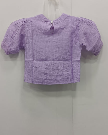 Girls Lavender Embroidered Crop Top | Floral Designer Party Wear Top | He & She