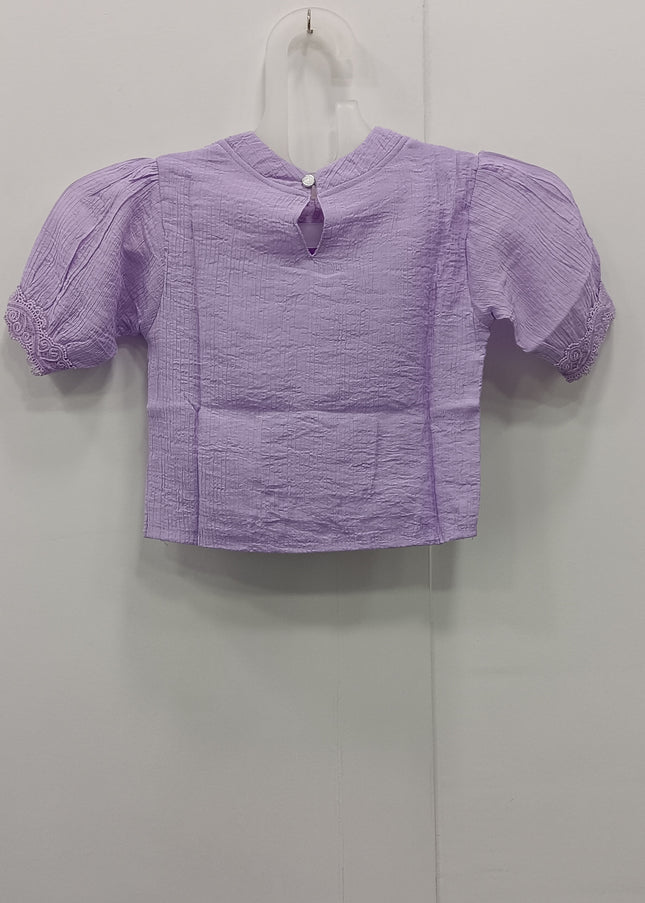 Girls Lavender Embroidered Crop Top | Floral Designer Party Wear Top | He & She