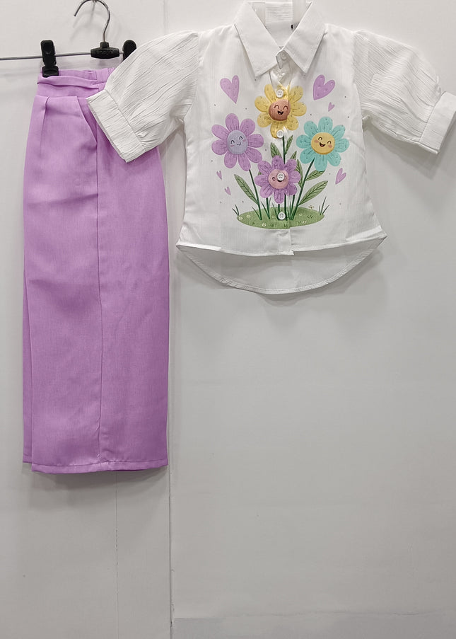 Girls Floral Printed Shirt with Palazzo Set | Cute Kids Co-Ord Outfit | He & She