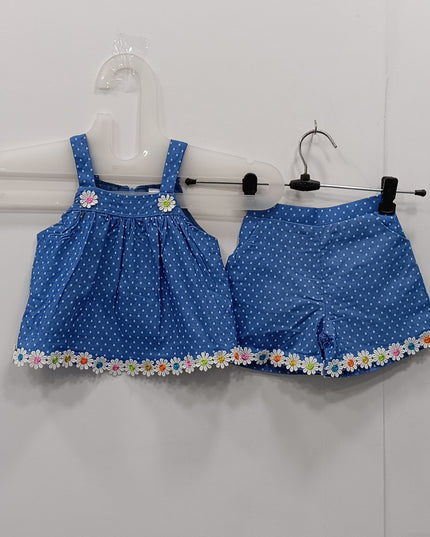 Girls Blue Polka Dot Top & Shorts Set | Cute Summer Co-Ord Outfit for Kids | He & She