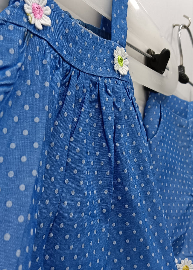 Girls Blue Polka Dot Top & Shorts Set | Cute Summer Co-Ord Outfit for Kids | He & She