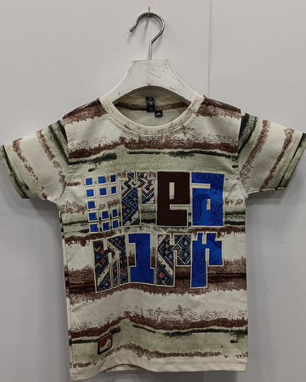 Boys Cream Graphic Print T-Shirt | Stylish Kids Casual Cotton Tee | He & She