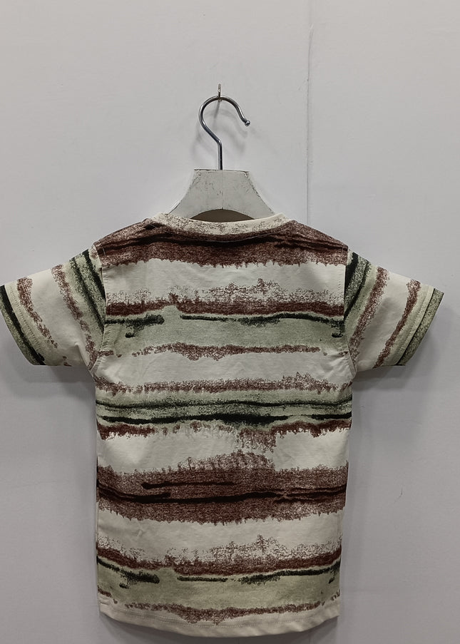 Boys Cream Graphic Print T-Shirt | Stylish Kids Casual Cotton Tee | He & She