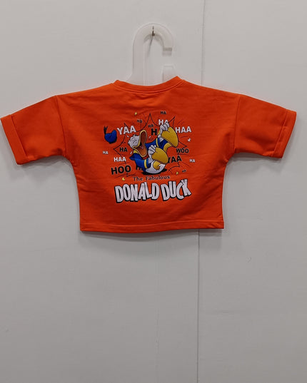 He & She Kids Orange Cartoon Printed Cotton T-Shirt with Back Print – Stylish Summer Wear