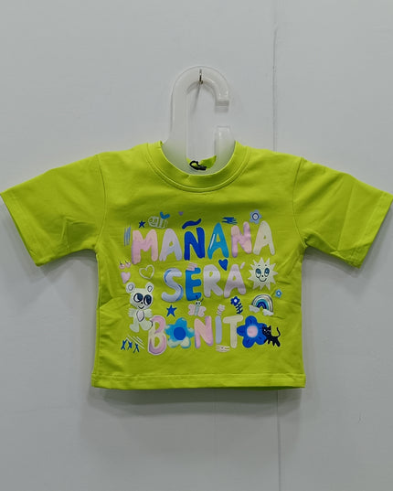 Girls Bright Green Graphic Printed Cotton T-Shirt – “Mañana Será Bonito” | He and She Kidswear