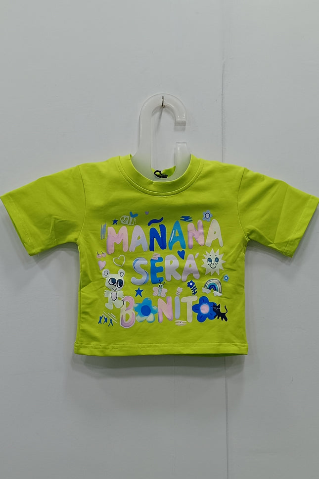 Girls Bright Green Graphic Printed Cotton T-Shirt – “Mañana Será Bonito” | He and She Kidswear