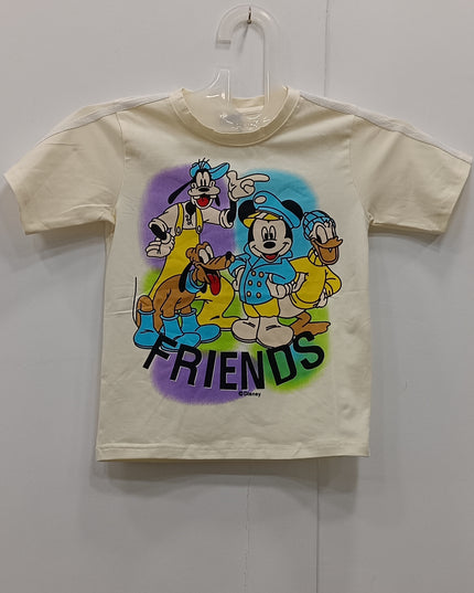 Boys Cream Cartoon Print T-Shirt | Kids Casual Graphic Cotton Tee | He & She