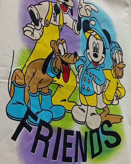 Boys Cream Cartoon Print T-Shirt | Kids Casual Graphic Cotton Tee | He & She