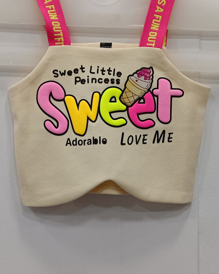 Girls Printed Crop Top with Shoulder Straps | Cute Sleeveless Kids Top | He & She
