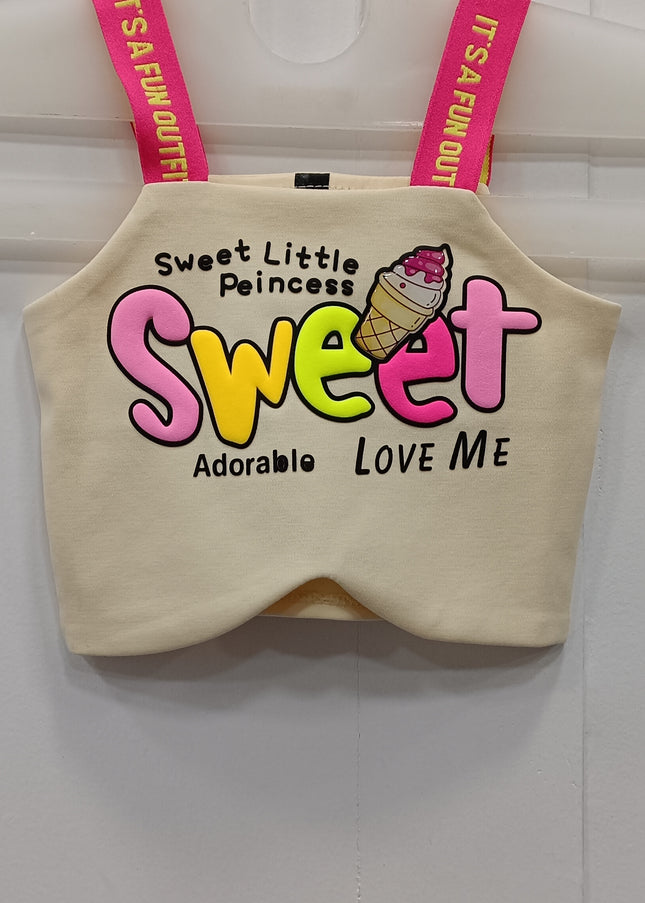 Girls Printed Crop Top with Shoulder Straps | Cute Sleeveless Kids Top | He & She