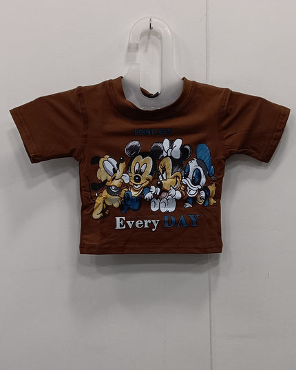 Girls Brown Cartoon Printed T-Shirt | Cute Graphic Tee for Kids | He & She
