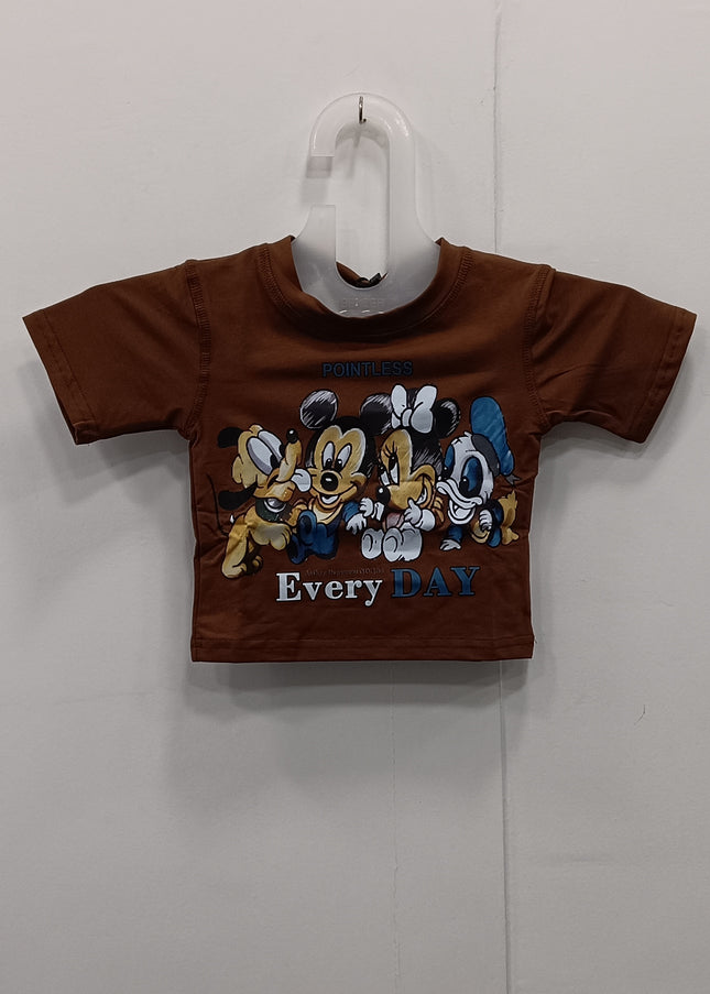 Girls Brown Cartoon Printed T-Shirt | Cute Graphic Tee for Kids | He & She
