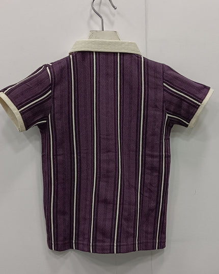 Boys Purple Striped Polo T-Shirt with Zip | Stylish Kids Casual Tee | He & She