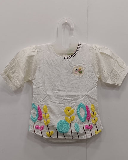 Girls White Embroidered Top | Floral Designer Kids Party Wear Top | He & She