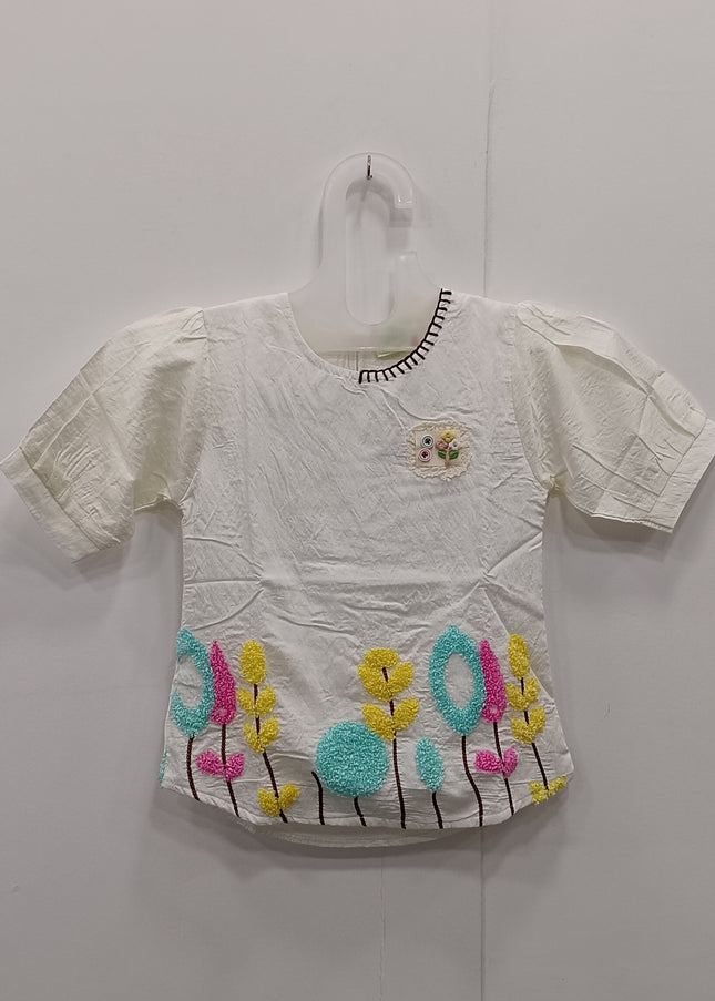 He & She Girls Floral Embroidered Cotton Top – Soft Casual Kidswear