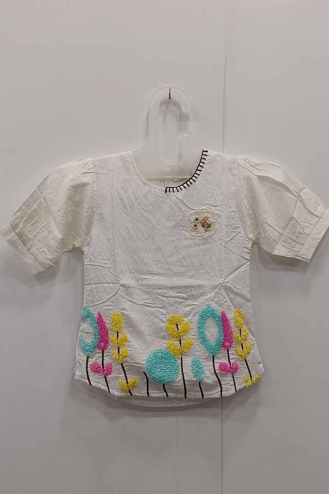 He & She Girls Floral Embroidered Cotton Top – Soft Casual Kidswear