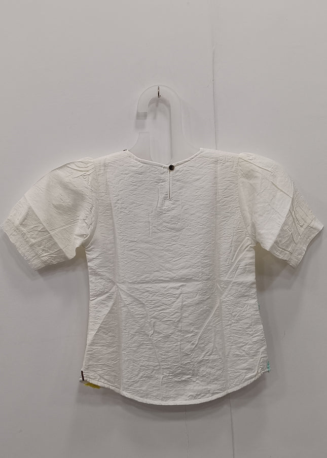 Girls White Embroidered Top | Floral Designer Kids Party Wear Top | He & She