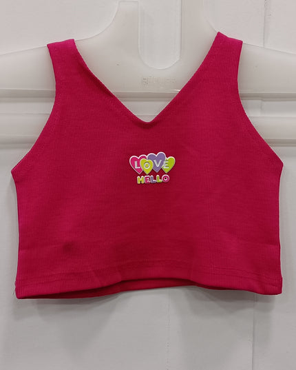 Girls Pink Sleeveless Crop Top | Cute Ribbed Casual Summer Top | He & She