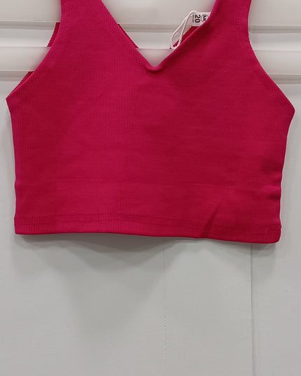 Girls Pink Sleeveless Crop Top | Cute Ribbed Casual Summer Top | He & She