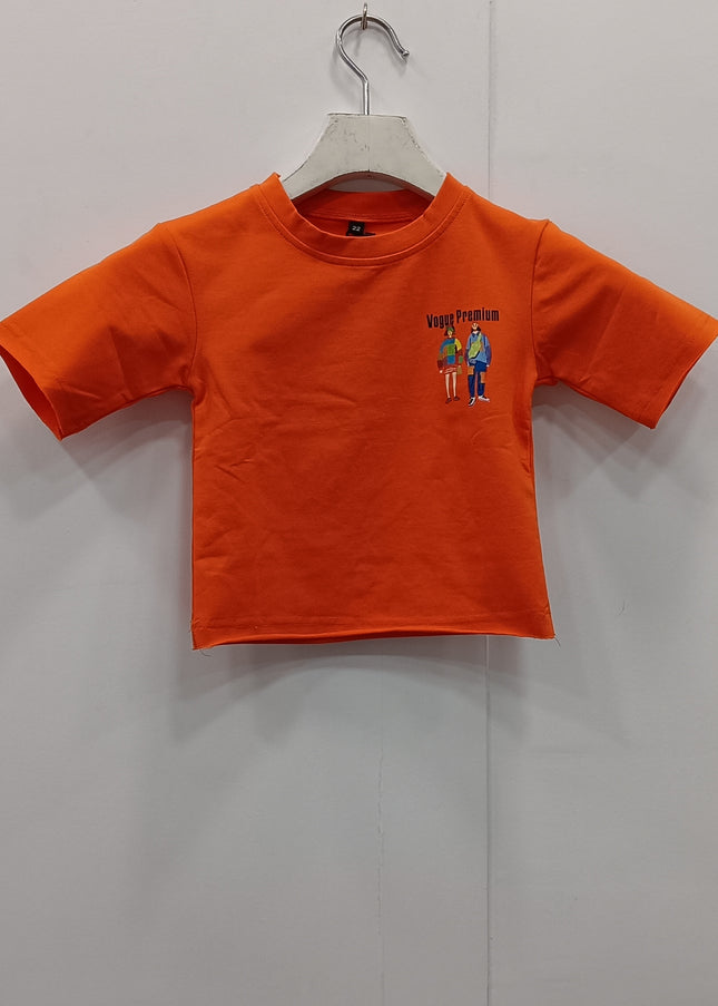Girls Orange Graphic Cotton T-Shirt – Premium Kids Casual Wear | He & She