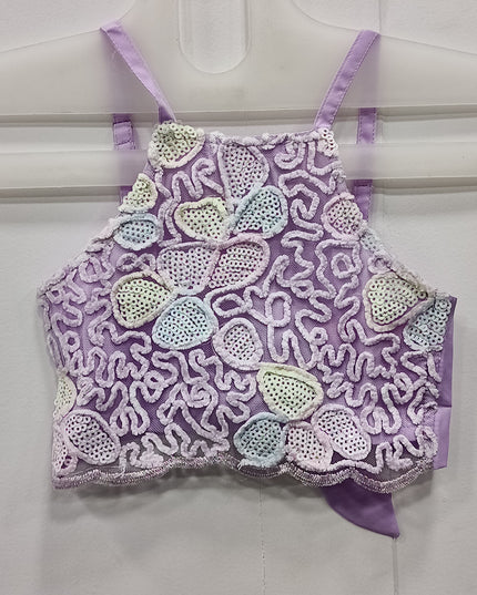 Girls Lavender Embroidered Crop Top | Party Wear Sequin Designer Top | He & She