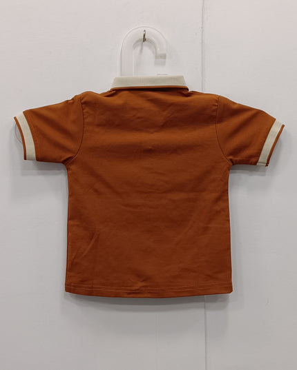 Boys Brown Polo T-Shirt with Horse Rider Print | Casual Kids Cotton T-Shirt | He & She